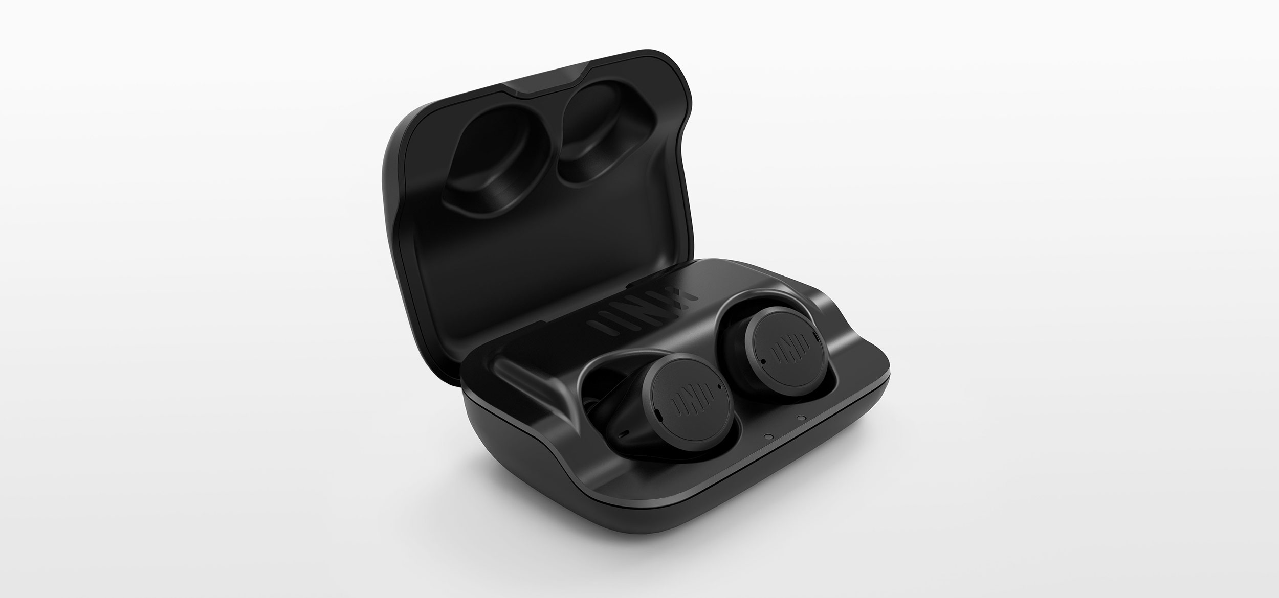 Nuheara IQ Buds Max 2 Earbud Case in Open Position revealing Earbuds