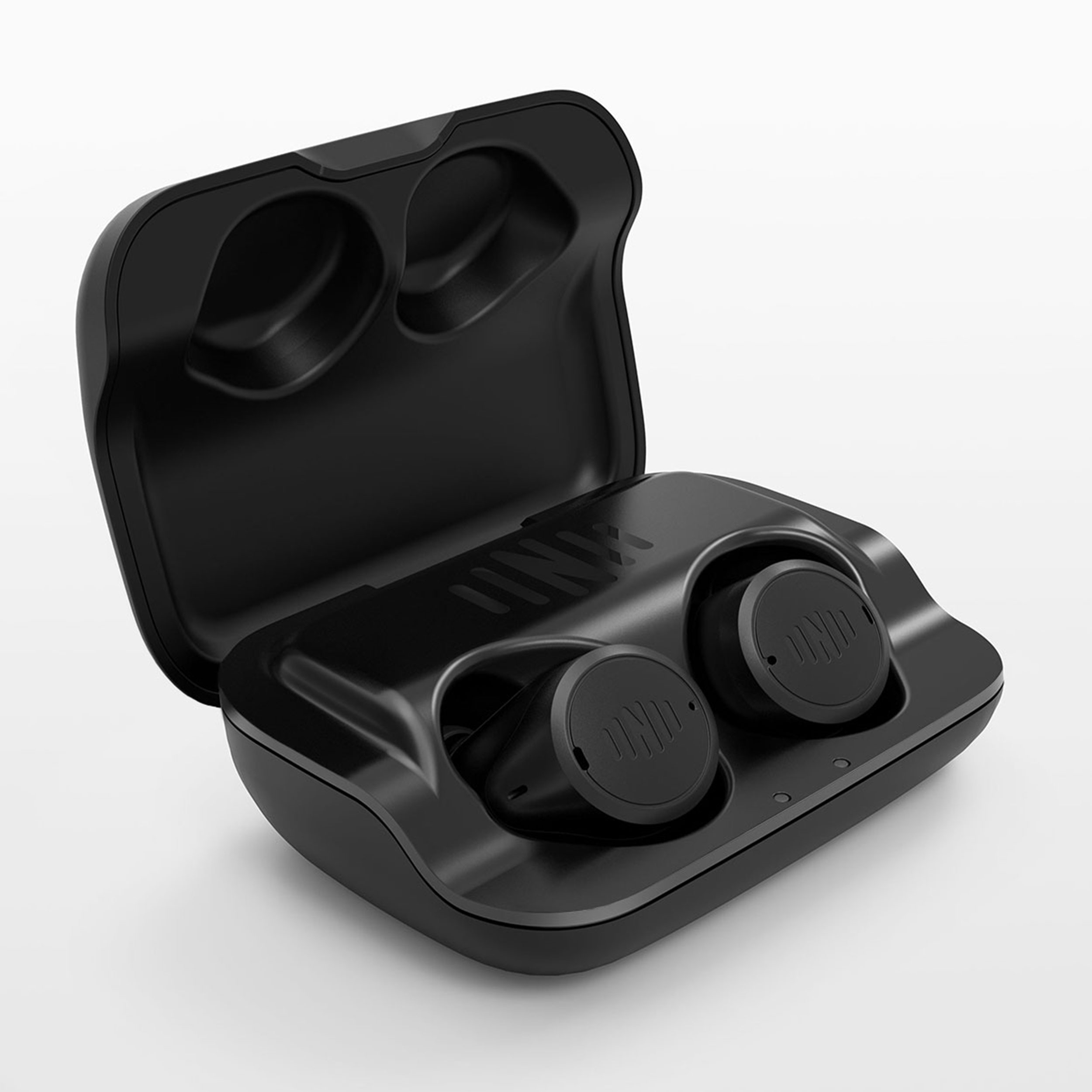 Nuheara IQ Buds Max 2 Earbud Case in Open Position revealing Earbuds